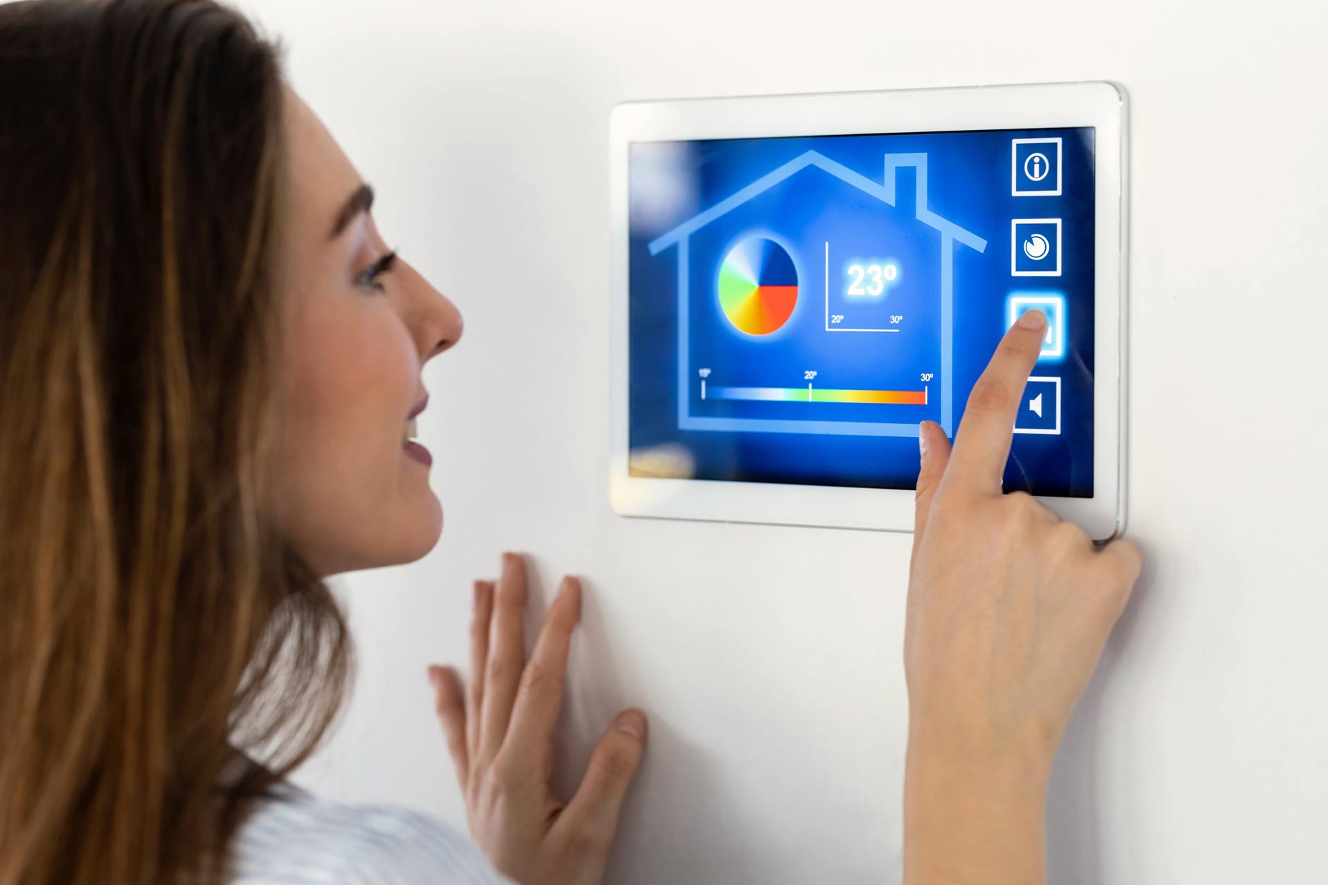 HVAC Electronic thermostat controls temperature, humidity, air speed, pressure